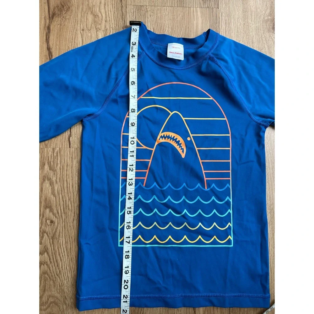 Hanna Andersson Boys Blue Shark Graphic Long Sleeve Rash Guard Swim Shirt Size 8